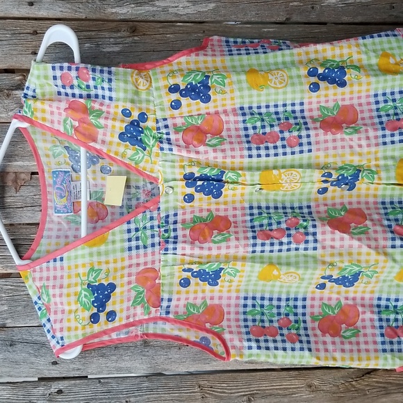 Adorable Vintage Berries Gingham Print Apron Snap Smock M - Picture 2 of 10